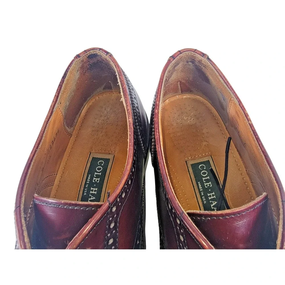 Vtg Cole Haan Full Wingtip Brogues Burgundy Leather 11 D USA‎ Made Dress Oxford